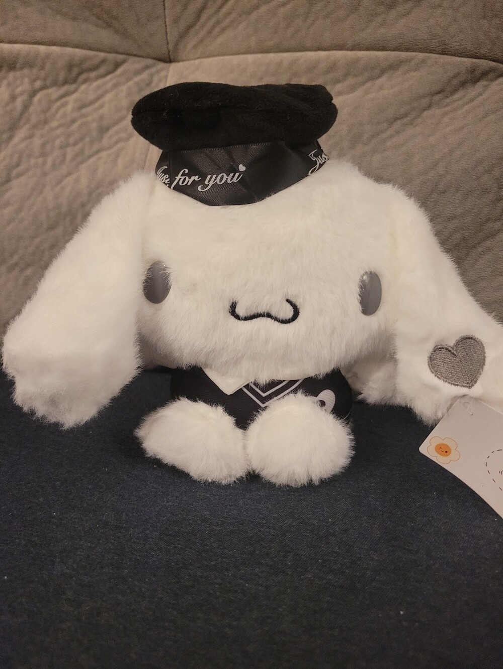 Cinamoon Roll Plush White  Stuffed Toy with Black Accents